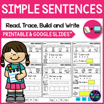 Preview of Sight Words and CVC Sentences Worksheets + Google Slides™: Simple Sentences