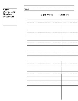 Preview of Sight Words and Number Dictation