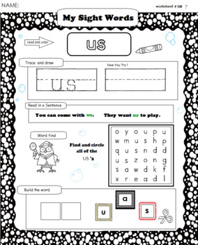 Preview of Sight Words at Home "US"