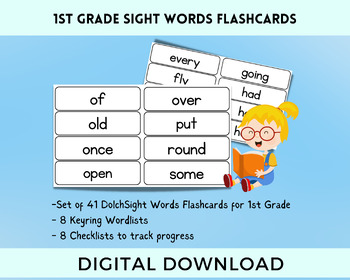 Preview of Sight Words for 1st Grade, Dolch Flashcards, High Frequency Words