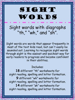 Preview of Sight Words with Diagraphs TH, WH, SH