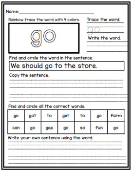 sight words worksheets freebie by creativecota llc tpt