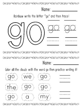 Sight word GO worksheet by Jamie Huang | TPT