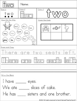 Sight words Practice Sheets (Pre-Primer) by Teacher Sarah's Classroom