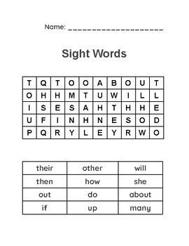 Sight words word search 3 by K O | TPT