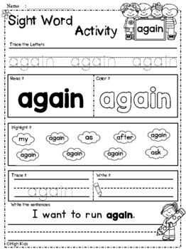 Sightword Activity First Grade Edition - Distance Learning by High kids