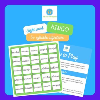 Preview of Sightword Bingo - 3+ Syllable Adjectives - ESL B1+ Vocabulary Game