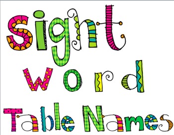 Sight word Table Names