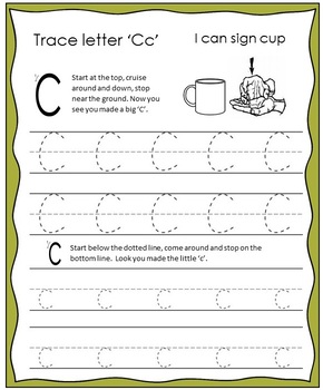 Sign 2 Learn: Letter 'C' ASL Trace & Signing Workbook by Connecting ...