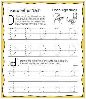 Sign 2 Learn: Letter 'D' ASL Trace & Signing Workbook by Connecting ...