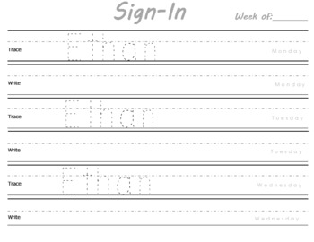 Preview of Sign In Name Spelling, Tracing and Writing Practice