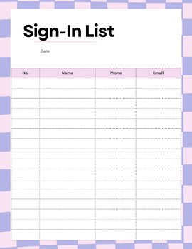 Preview of Sign In Sheet
