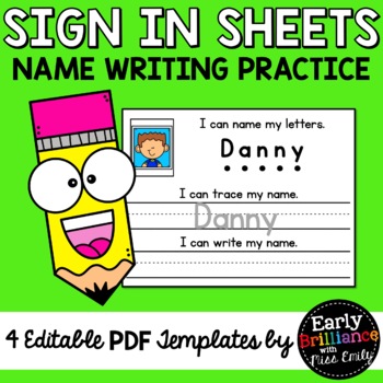 Preview of Sign In Sheets ~ Name Practice ~ Editable PDFs ~ 4 Levels of Differentiation