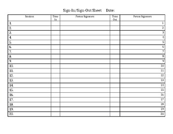 Sign In/Sign Out Sheet, Field trip sign out form by Outdoor Girl MB