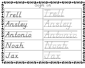 name writing practice name trace sign in sheets in d