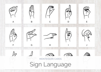 Preview of Sign Language A-Z | B & W | Montessori Cards | Montessori Education | Homeschool