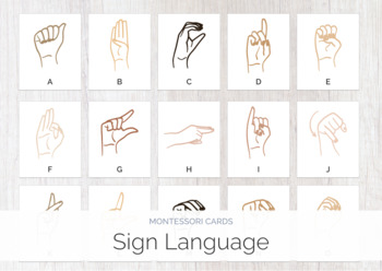 Preview of Sign Language A-Z | Skin Tones | Montessori Cards | Montessori Education