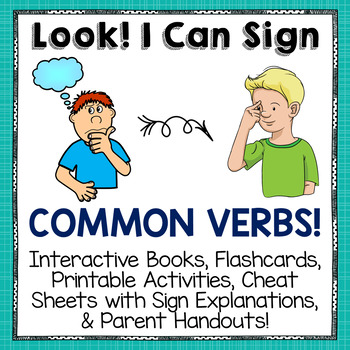 Preview of Sign Language Printables, Flash Cards and Activities for VERBS