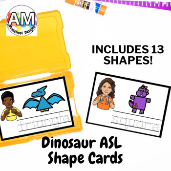 Preview of Sign Language (ASL) Dinosaur Shape Vocab Cards - Dinosaur prek shape practice