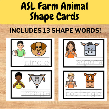 Preview of Sign Language (ASL) Farm Animal Shape Vocab Cards - farm prek shape practice