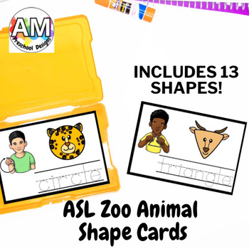 Preview of Sign Language (ASL) Zoo Animal Shape Vocab Cards - Zoo prek shape practice