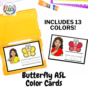 Preview of Sign Language Butterfly Colors Vocab Cards - ASL Bug Color practice