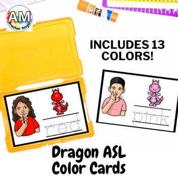 Preview of Sign Language Dragon Colors Vocab Cards - ASL Fairy Tale Color practice