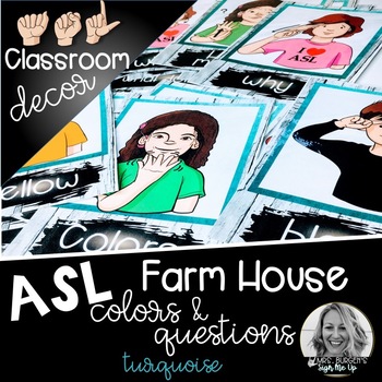 Preview of Sign Language Farmhouse Classroom Decor Colors and Questions turquoise