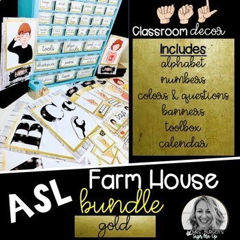 Preview of Sign Language Farmhouse Classroom Decor Gold BUNDLE