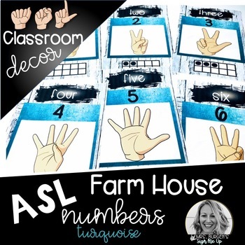 Preview of Sign Language Farmhouse Classroom Decor Numbers turquoise