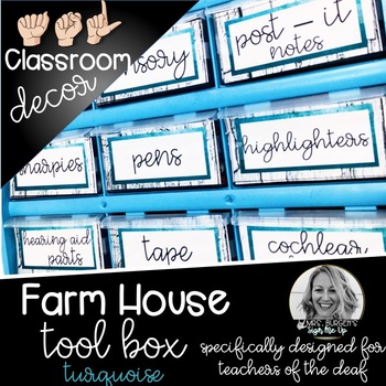 Preview of Sign Language Farmhouse Classroom Decor Toolbox turquoise