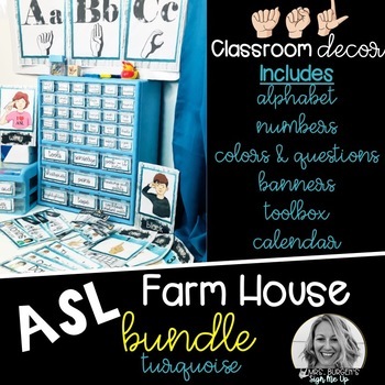 Preview of Sign Language Farmhouse Classroom Decor Turquoise BUNDLE