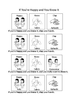 Preview of Sign Language "If You're Happy and You Know It" English and Spanish