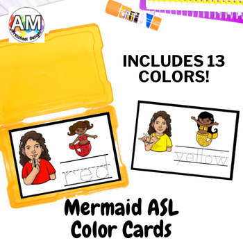 Preview of Sign Language Mermaid Colors Vocab Cards - ASL Under the Sea Color practice