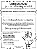 Sign Language for a Hearing Child:Parent Friendly Handout 