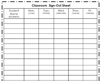 Preview of Sign-Out Sheet for Dismissal (English & Spanish)