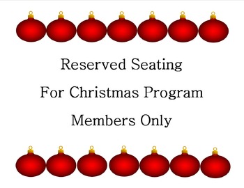 Preview of Sign~ Reserved Seating~ Christmas Program {Ornament Design}