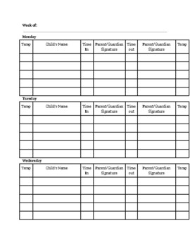 Preview of Sign in/out Worksheet for families/Attendance Sheet