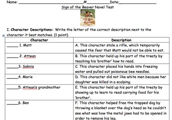 Preview of Sign of the Beaver End of the Book Test and Answer Key