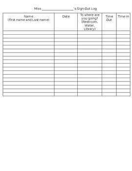 Sign-out Log by Growing BRiGHTeR with Ms N | Teachers Pay Teachers