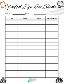 Preview of Sign out sheets for Headsets