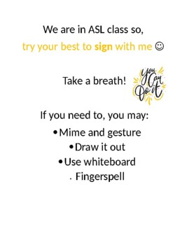 Preview of Sign w/ Me Desk Sign for ASL Class