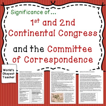 Preview of Significance of 1st and 2nd Continental Congress and Committee of Correspondence