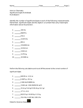 Preview of Significant Digits Worksheet