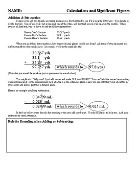 Preview of Significant Figures and Calculations Activity