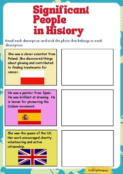Preview of Significant People in History Worksheet Reading Comprehension Matching Activity