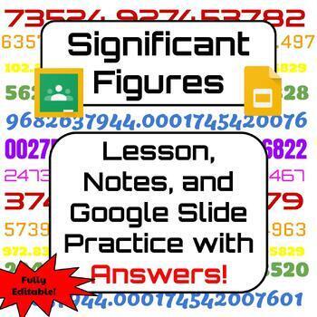 Preview of Significate Figures Lesson, Notes, Google Slide Practice with Answers & Video!