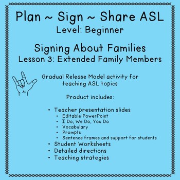 Preview of Signing About Families: Extended Family Members (Plan-Sign-Share ASL/Beginner)