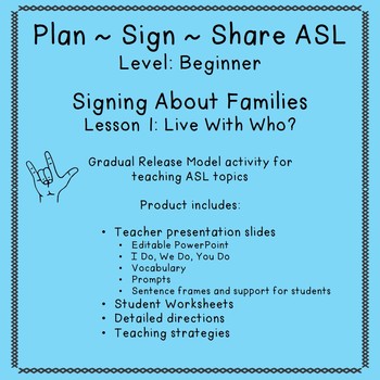 Preview of Signing About Families: Live With Who (Plan-Sign-Share ASL/ Beginner)