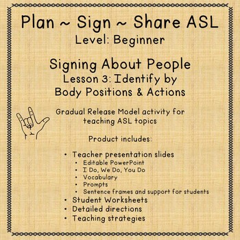 Preview of Signing About People: ID by Body Positions & Actions (Plan-Sign-Share ASL/ Beg.)